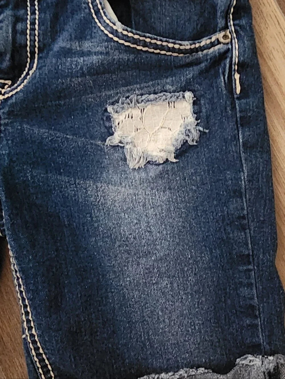 Imperial Star Distressed Blue Denim Shorts